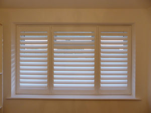 White Window Shutters With Split Louvres On Middle Section